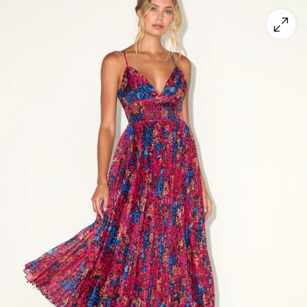 Lulu's Vibrant Floral Maxi Dress in Pink and Blue